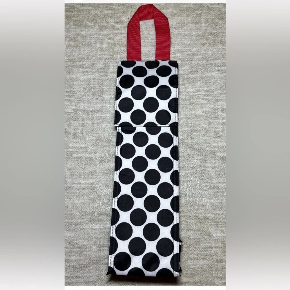 Thirty one 31 Perfect Bottle Thermal Wine Gift Bag Black Polka Dot 877A Spotty